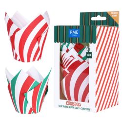 PME Tulip Baking Cups Christmas Candy Cane pk/24